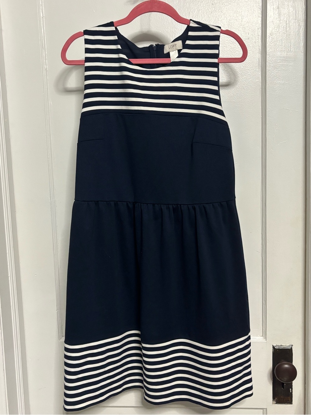LOFT Navy and White Striped Sleeveless Dress